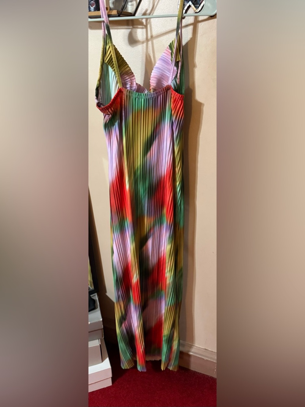 PrettyLittleThing Rainbow Pleated Maxi Dress with Spaghetti Straps - Picture 2 of 2